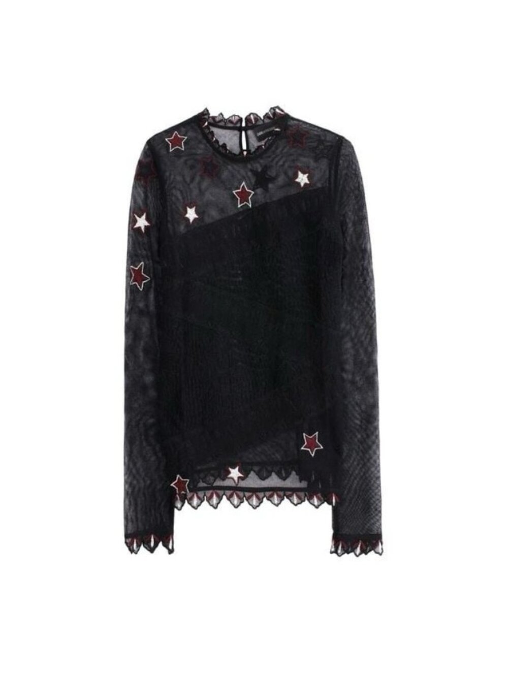 Zadig & Voltaire Deluxe sheer mesh long sleeve top with embroidery